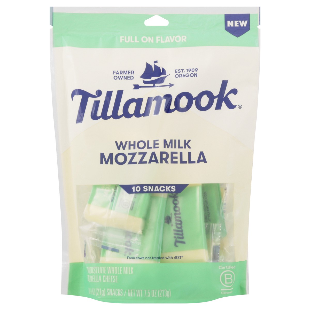 slide 1 of 13, Tillamook Whole Milk Mozzarella Cheese 10 ea, 213 g