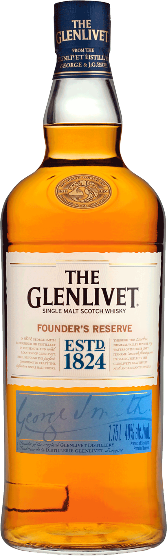 slide 1 of 6, The Glenlivet Founder's Reserve Single Malt Scotch Whisky, 1.75 L Bottle, 40% ABV, 1.75 liter