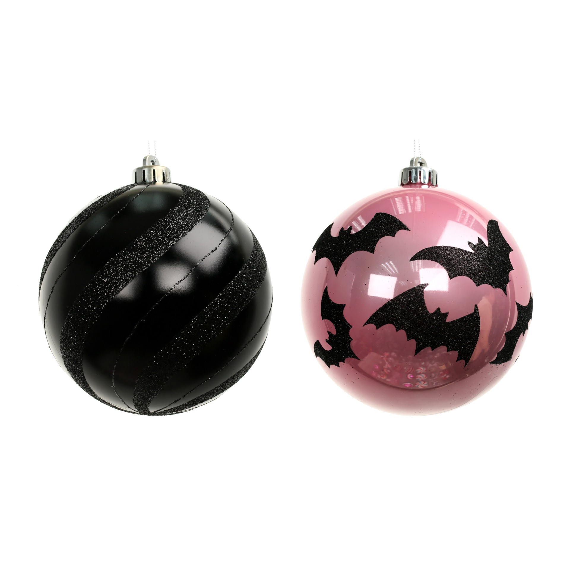 slide 3 of 3, 6" Black & Pink Plastic Ball Ornament Set By Ashland, 6 in