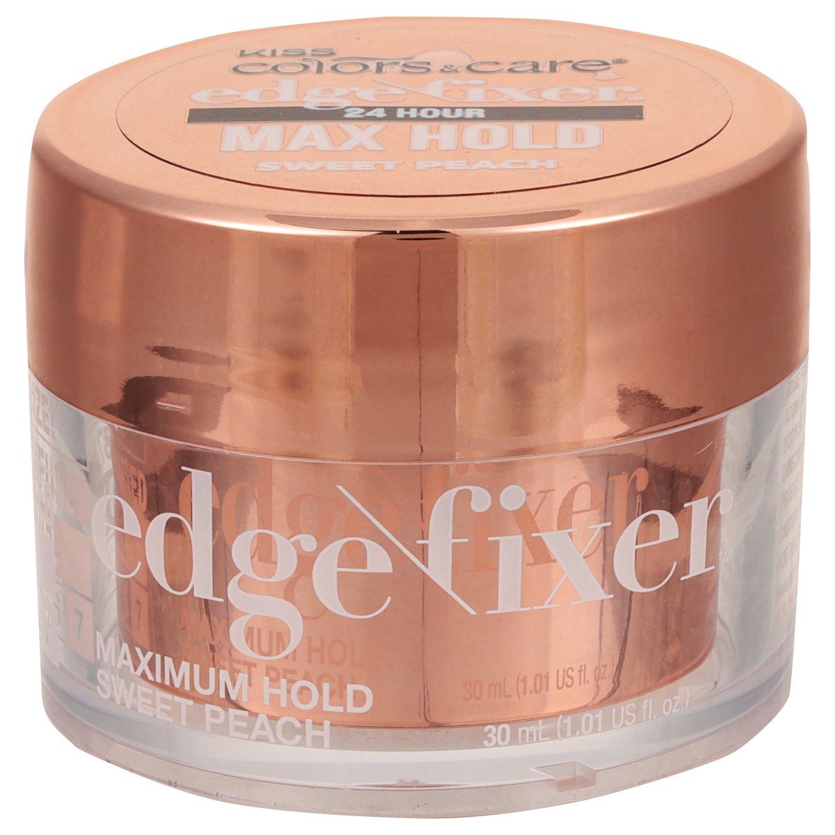 slide 1 of 5, KISS Colors & Care Edge Fixer Maximum Hold with Biotin, Sweet Peach, 1.01 fl oz, 1.01 fl oz