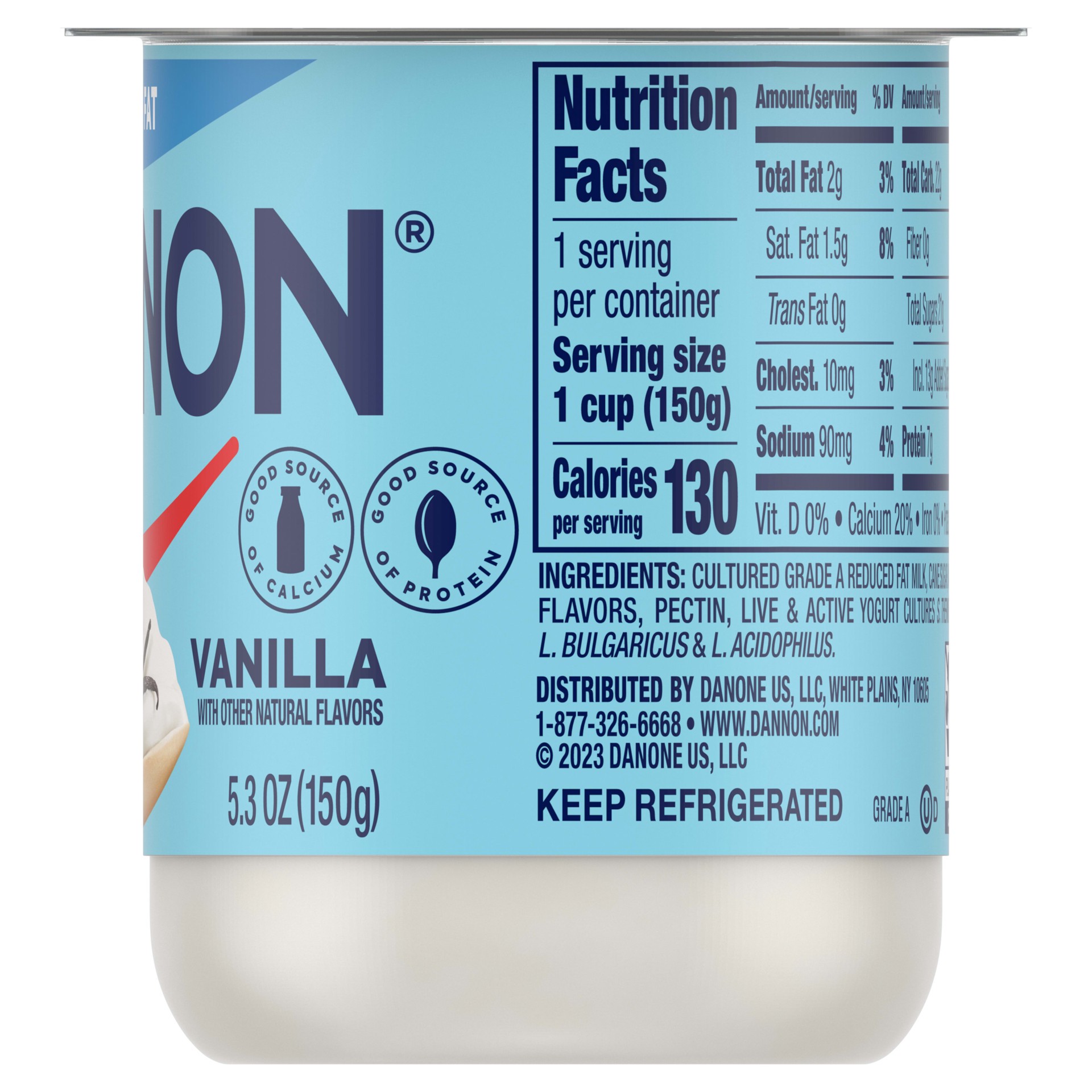 slide 5 of 5, Dannon Vanilla Low Fat Yogurt, Excellent Source of Calcium and Good Source of Protein with the Rich and Creamy Taste of Vanilla Flavored Yogurt, 5.3 OZ Container, 5.3 oz