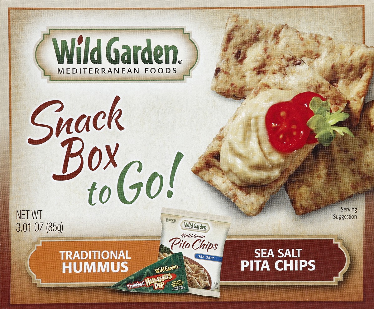 slide 5 of 6, Wild Garden Traditional Hummus Sea Salt Pita Chips Snack Box To Go!, 3.01 oz