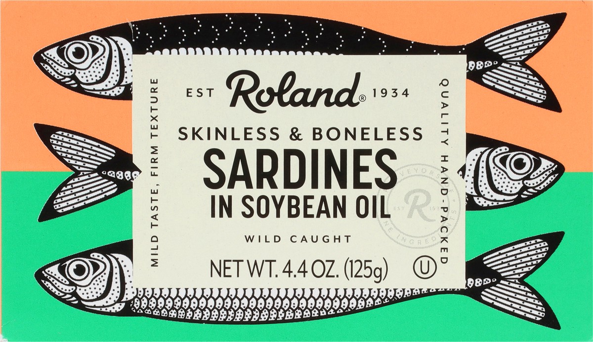 slide 2 of 14, Roland Skinless & Boneless Sardines in Soybean Oil 4.4 oz, 4 oz