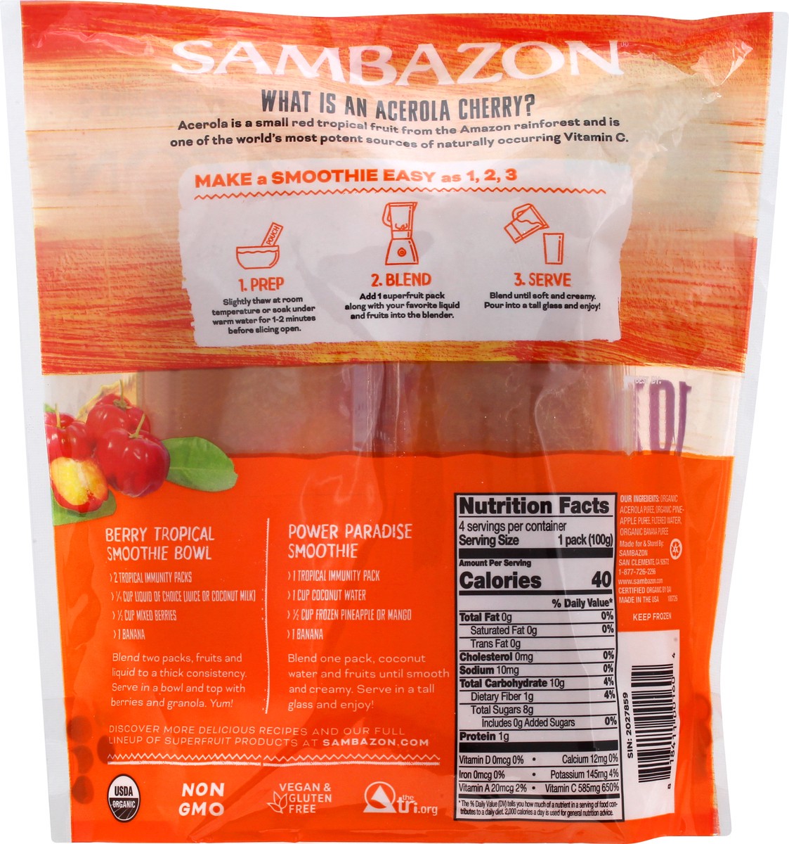 slide 5 of 13, Sambazon Tropical Immunity Frozen 4-Pack Superfruit 4 ea - 4 ct, 14.1 oz