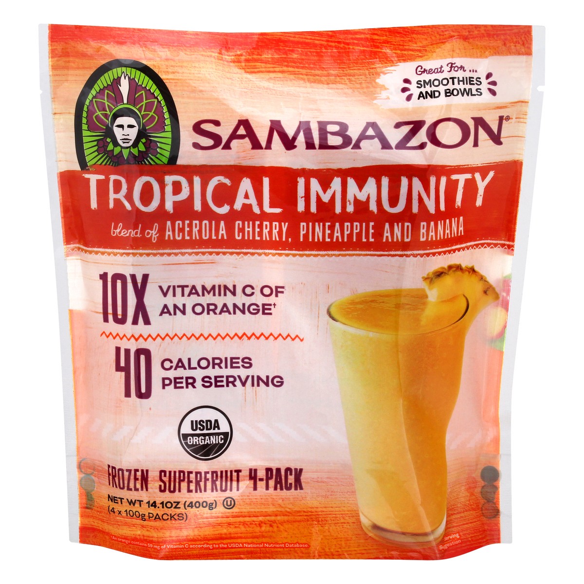 slide 11 of 13, Sambazon Tropical Immunity Frozen 4-Pack Superfruit 4 ea - 4 ct, 14.1 oz