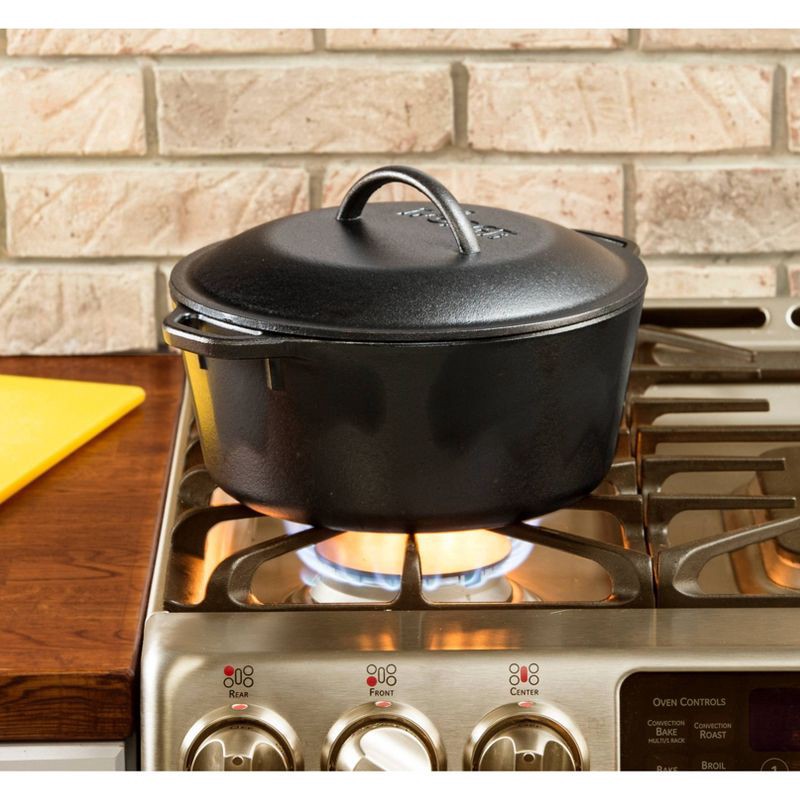 slide 2 of 3, Lodge 5qt Cast Iron Dutch Oven: Preseasoned, Tarnish & Rust-Resistant, Black, 2-Piece Set, Hand Wash Only, 5 qt