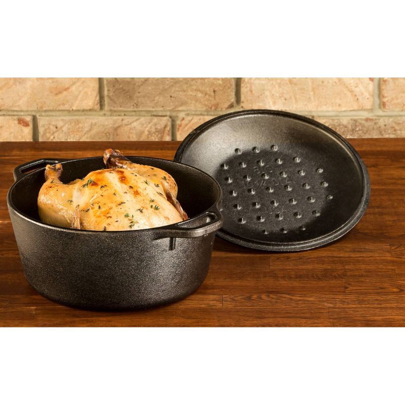 slide 3 of 3, Lodge 5qt Cast Iron Dutch Oven: Preseasoned, Tarnish & Rust-Resistant, Black, 2-Piece Set, Hand Wash Only, 5 qt