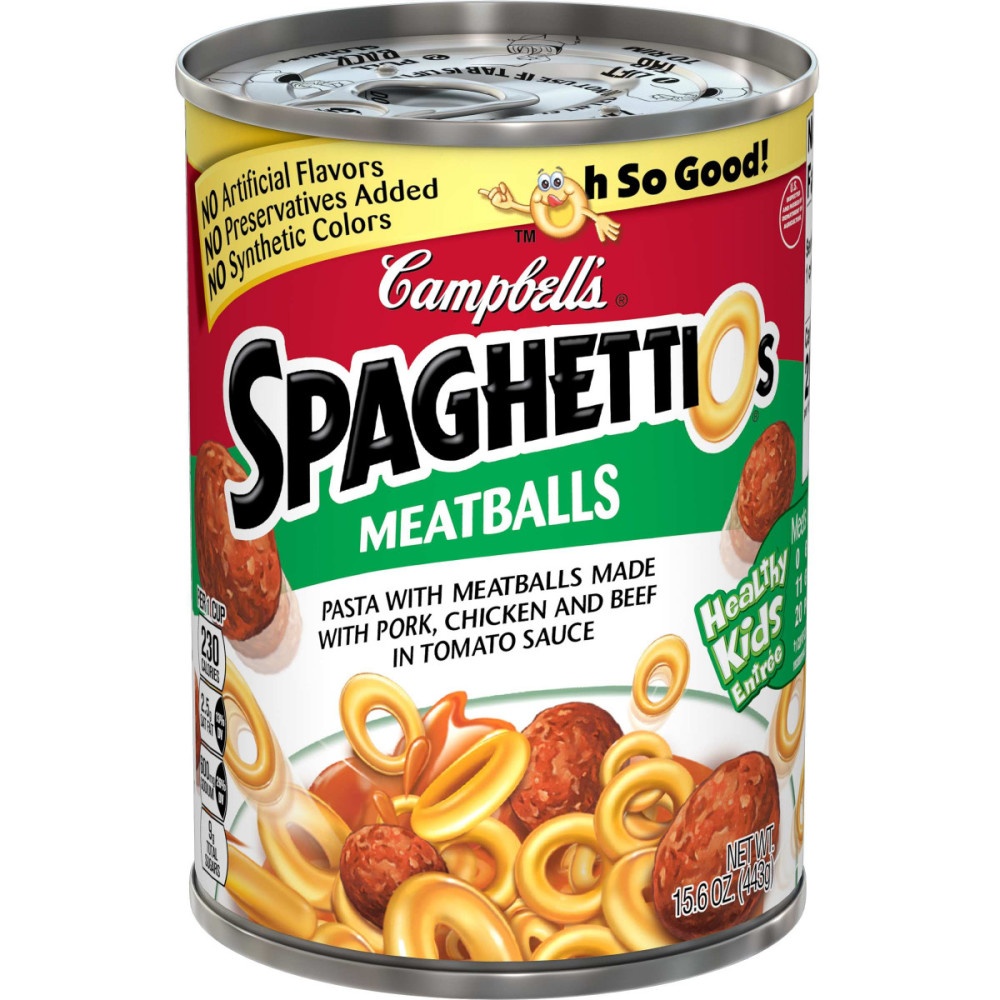 slide 1 of 8, Campbell's SpaghettiO's with Meatballs, 15.6 oz