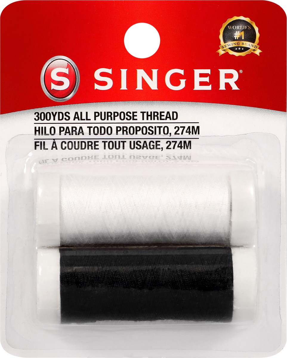 slide 2 of 2, Singer All-Purpose Polyester Thread, Black & White, 150 yds., 2 ct