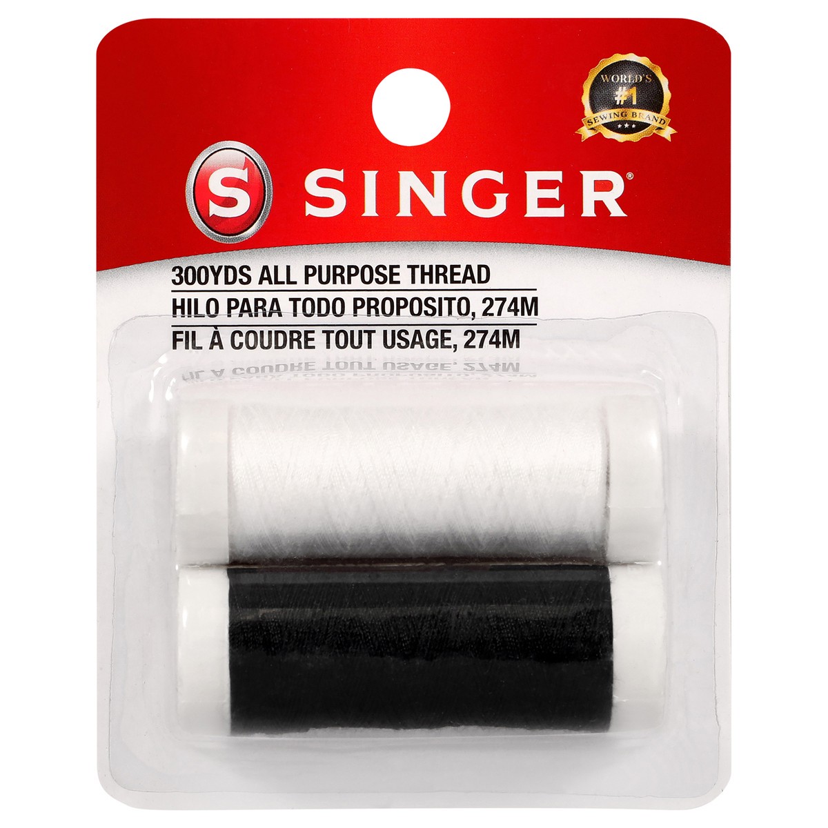 slide 1 of 2, Singer All-Purpose Polyester Thread, Black & White, 150 yds., 2 ct