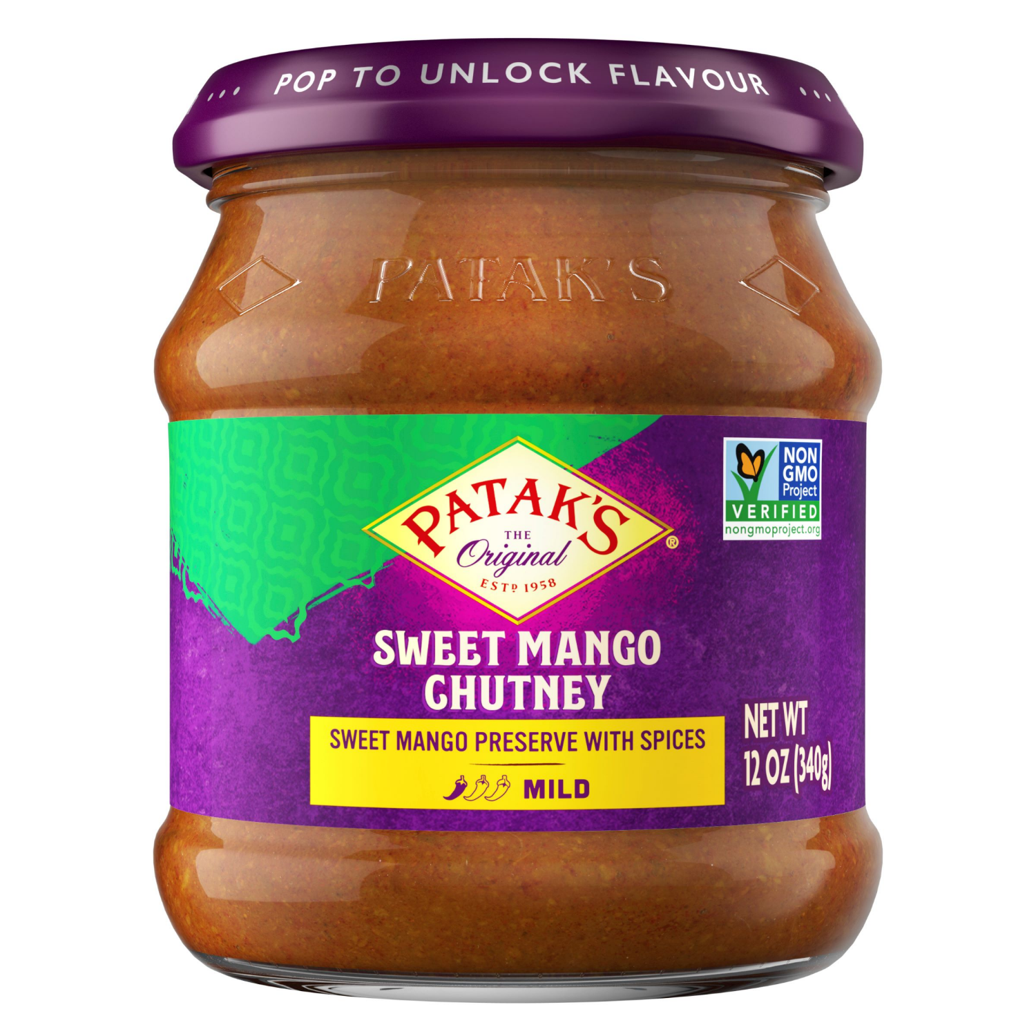 slide 1 of 4, Patak's Mild Sweet Mango Chutney 12 oz, 12 oz