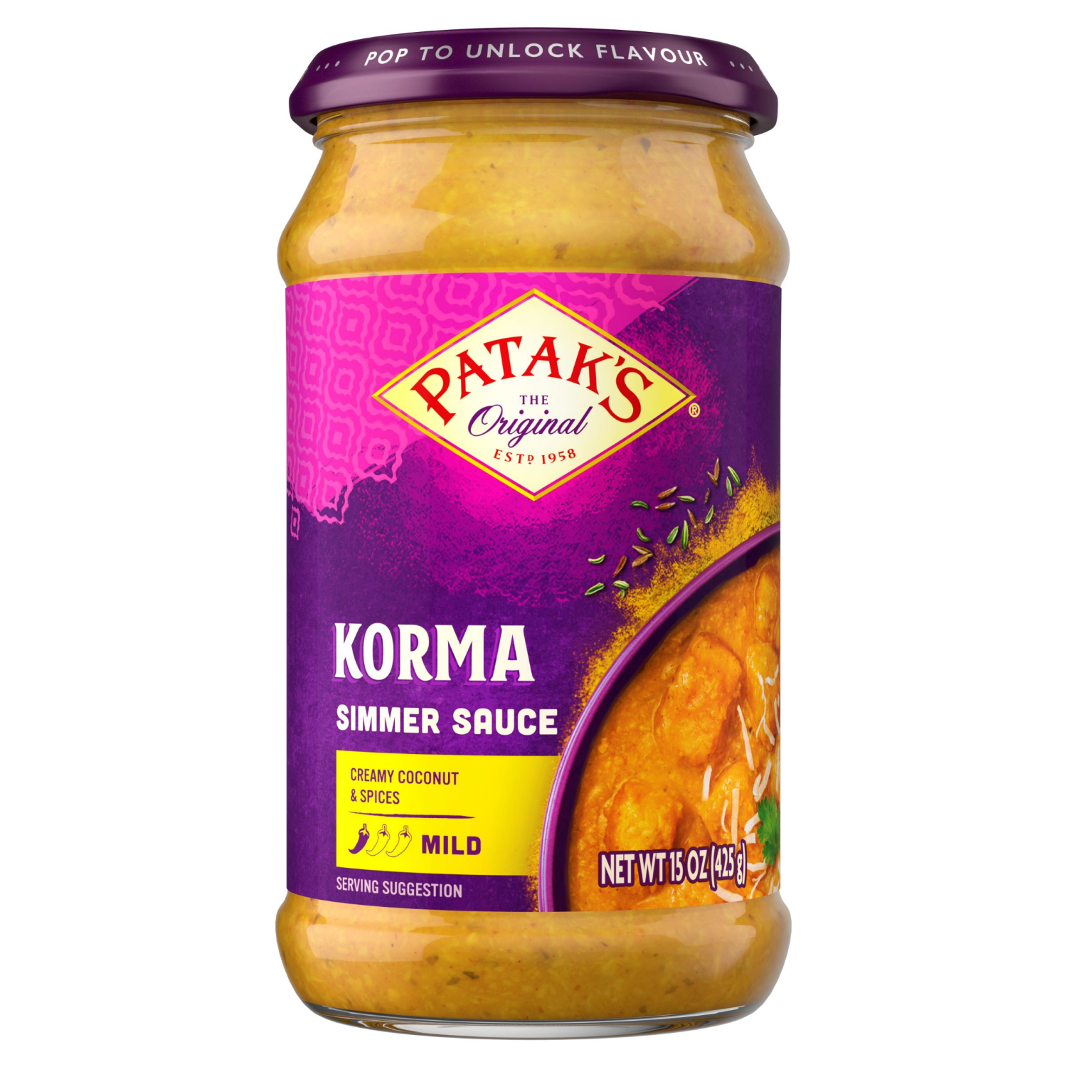 slide 1 of 2, Patak's Korma Mild Simmer Sauce 15 oz, 15 oz