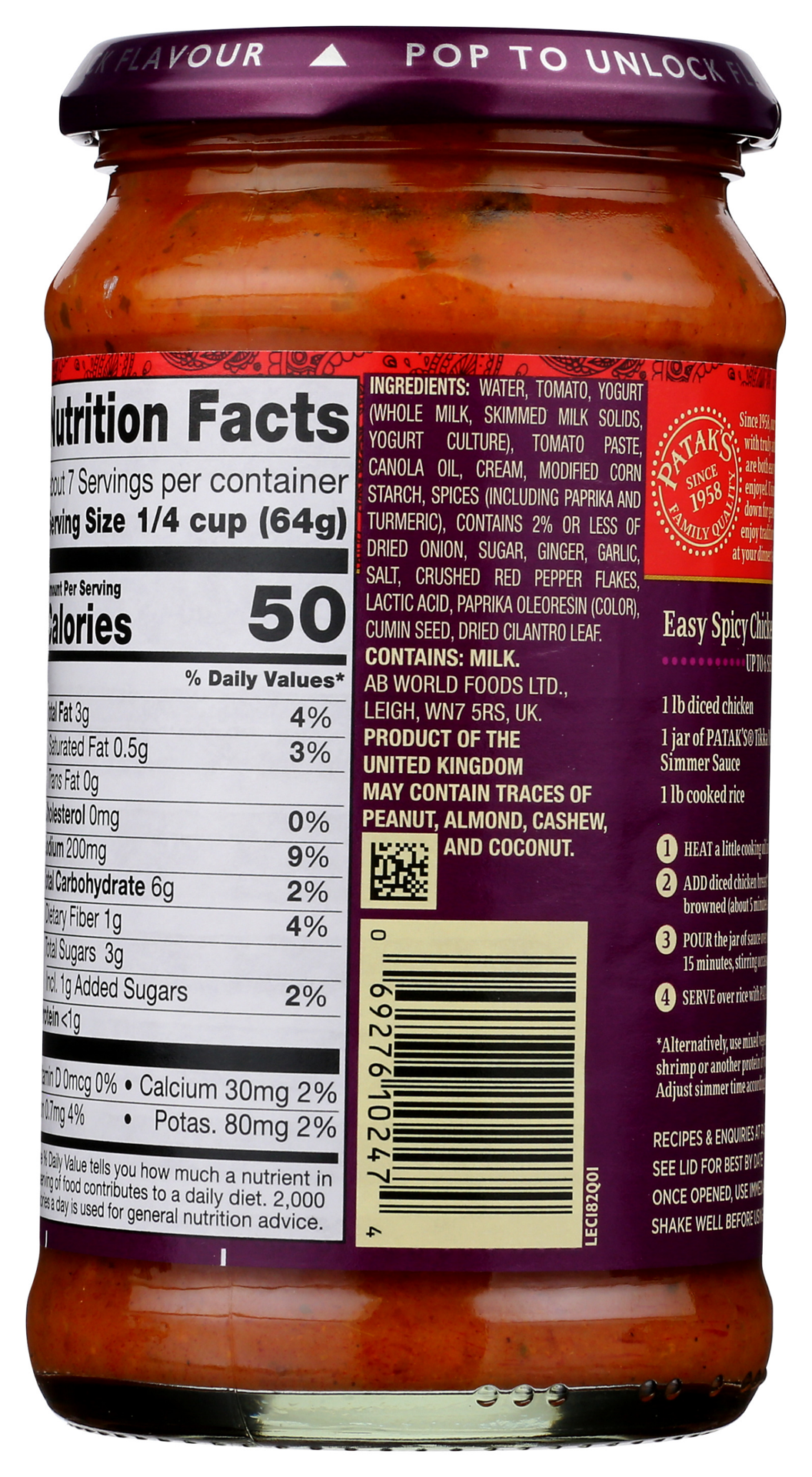 slide 3 of 3, Patak's Hot Spicy Tikka Masala Simmer Sauce 15 oz, 15 oz