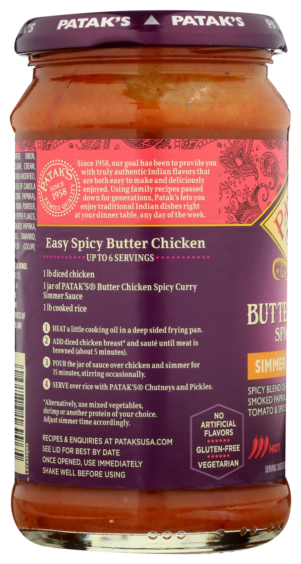 slide 2 of 2, Patak's Hot Spicy Butter Chicken Simmer Sauce 15 oz, 15 oz