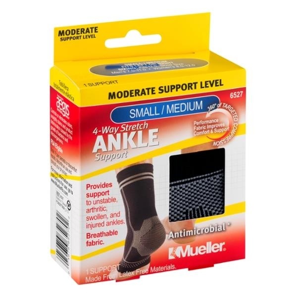 slide 1 of 1, Mueller Small/Medium 4-Way Stretch Ankle Support, 1 ct