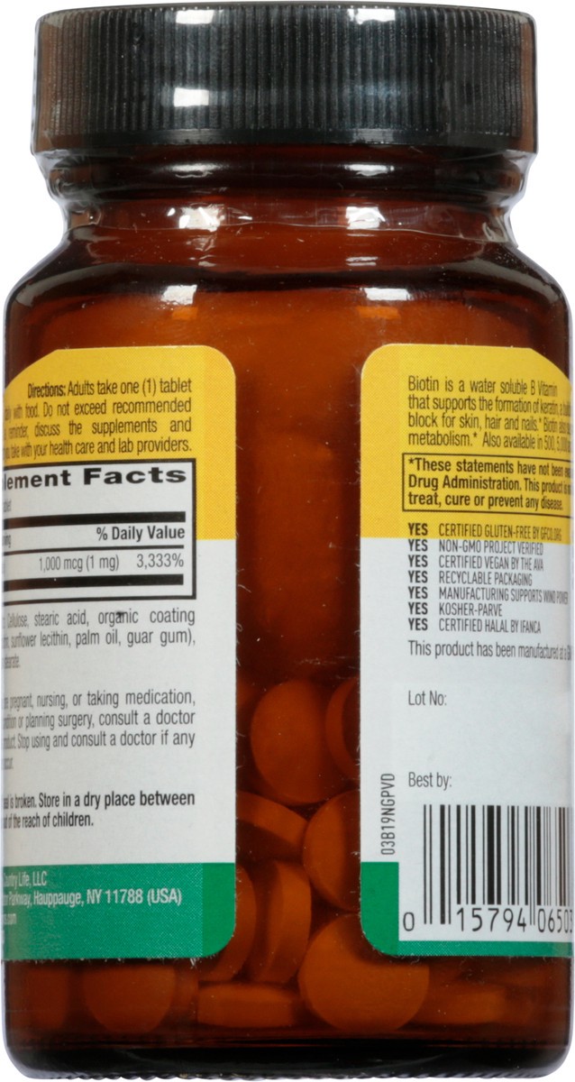 slide 6 of 12, Country Life Biotin 1000mcg, 100 ct