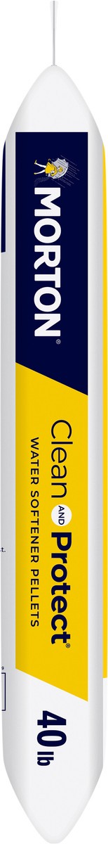 slide 3 of 6, Morton Clean and Protect Water Softener Salt is formulated to prevent buildup in pipes and appliances, helping to extend their life and improve efficiency. For the many households that have hard water, it is a solution for softer water that provides many added benefits. When used, Morton Water Softener Salt Pellets help not only to decrease the buildup hard water can cause in pipes and appliances and make dishes easier to clean, but also leaves hair and skin feeling softer after washing and bathing.
To continue to see the benefits of Morton Water Softener Salt Pellets, it is recommended that every other month you add between two and four new bags to your tank, depending on the number of people in your household. In order to make carrying and pouring our 40 lb. bags easier, this bag features a sturdy plastic handle an easy-tear opening., 40 lb