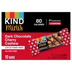KIND Minis Healthy Snack Bar, Dark Chocolate Cherry Cashew, Low Glycemic Index, Gluten Free Bars, 0.7 OZ, (10 Count)