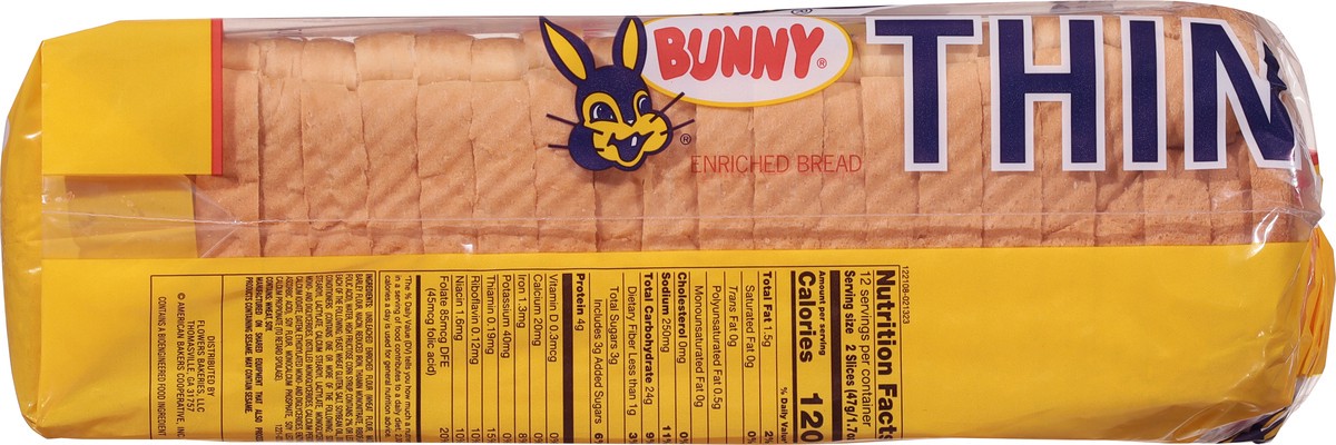 slide 3 of 9, Bunny Bread Thin Sliced, Enriched Sliced White Bread, 20 oz Loaf, 20 oz