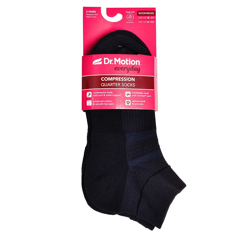 slide 1 of 3, Dr. Motion® Everyday Women's Compression Quarter Socks - Black, 2 ct