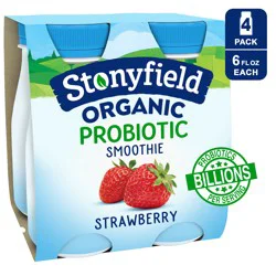 Stonyfield Organic Probiotic Strawberry Lowfat Yogurt Smoothies 4-6 fl. oz. Bottles