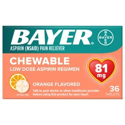Bayer Chewable Low Dose Orange Flavored 81 mg Aspirin Tablets 36 ea Box