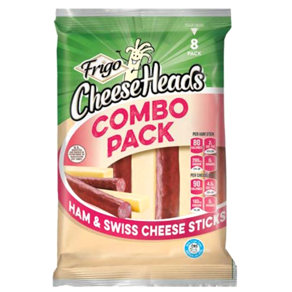 slide 1 of 1, Frigo Cheese Heads Ham & Swiss Cheese Sticks, 8 ct