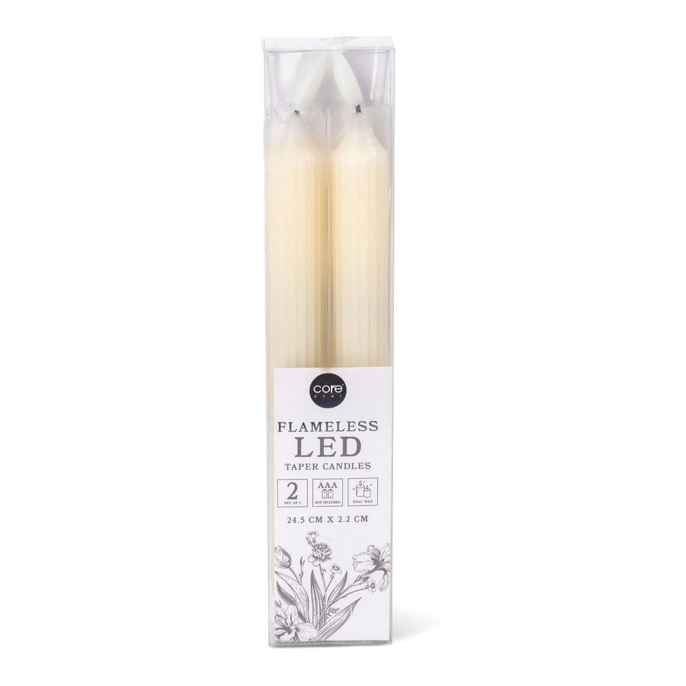 slide 2 of 2, Core Home™ Flameless LED Ribbed Taper Wax Candles - Cream, 2 ct