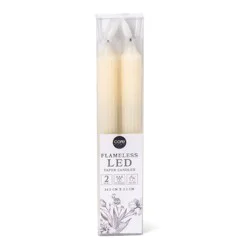 Core Home Flameless LED Ribbed Taper Wax Candles - Cream