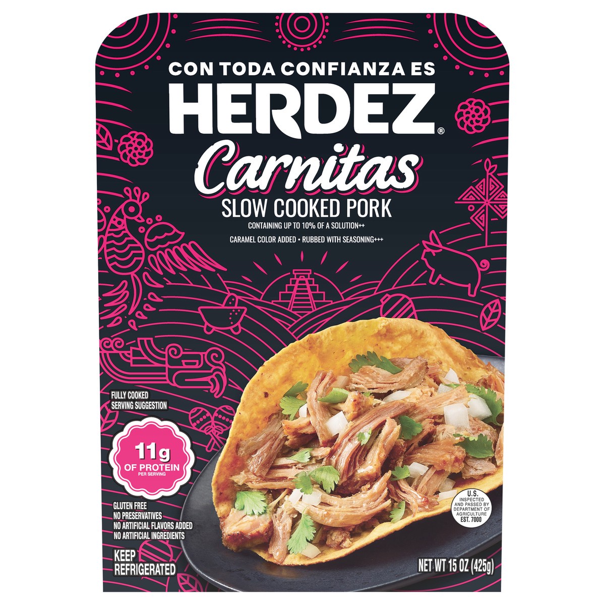 slide 1 of 2, HERDEZ Fully Cooked Entree Pork Carnitas, 15 oz