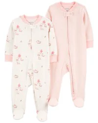Carter's Baby 2-Pack 2-Way Zip Cotton Sleep & Plays Pink PRE