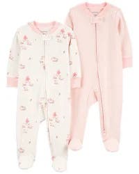 Carter's Baby 2-Pack 2-Way Zip Cotton Sleep & Plays Pink PRE
