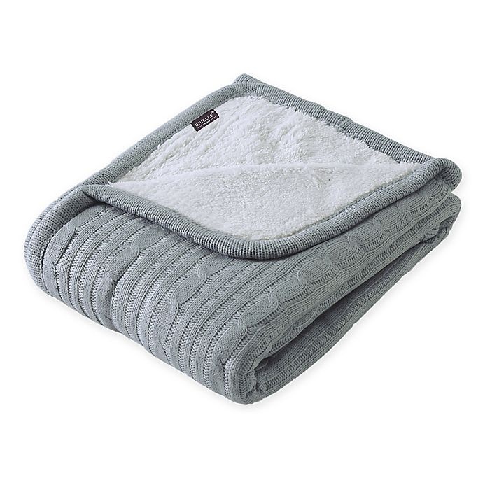 slide 1 of 1, Brielle Cable Knit Reversible Throw Blanket - Blue with Faux Sherpa Lining, 1 ct