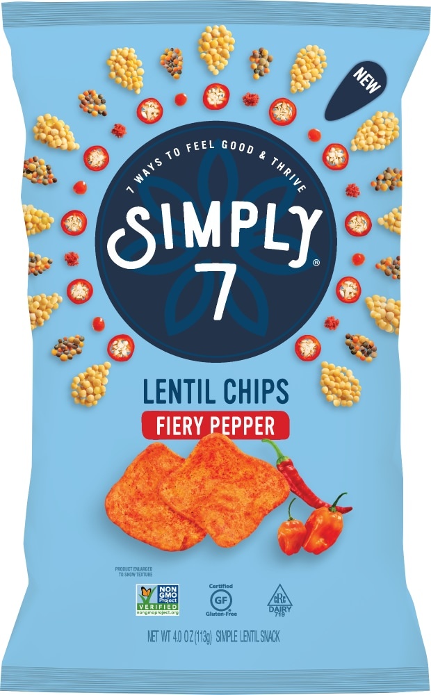 slide 1 of 1, Simply7 Fiery Hot Pepper Lentil Chips, 4 oz