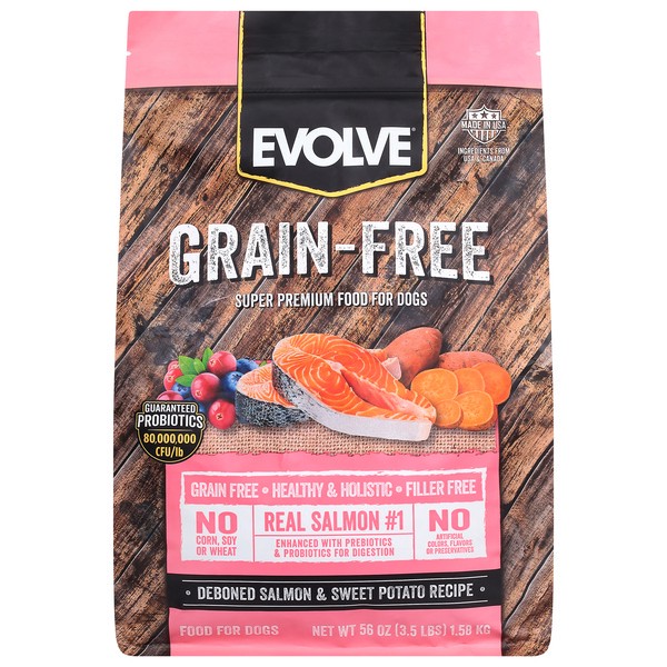 slide 1 of 2, Evolve Grain-Free Deboned Salmon & Sweet Potato Recipe Food for Dogs 56 oz, 3.5 lb