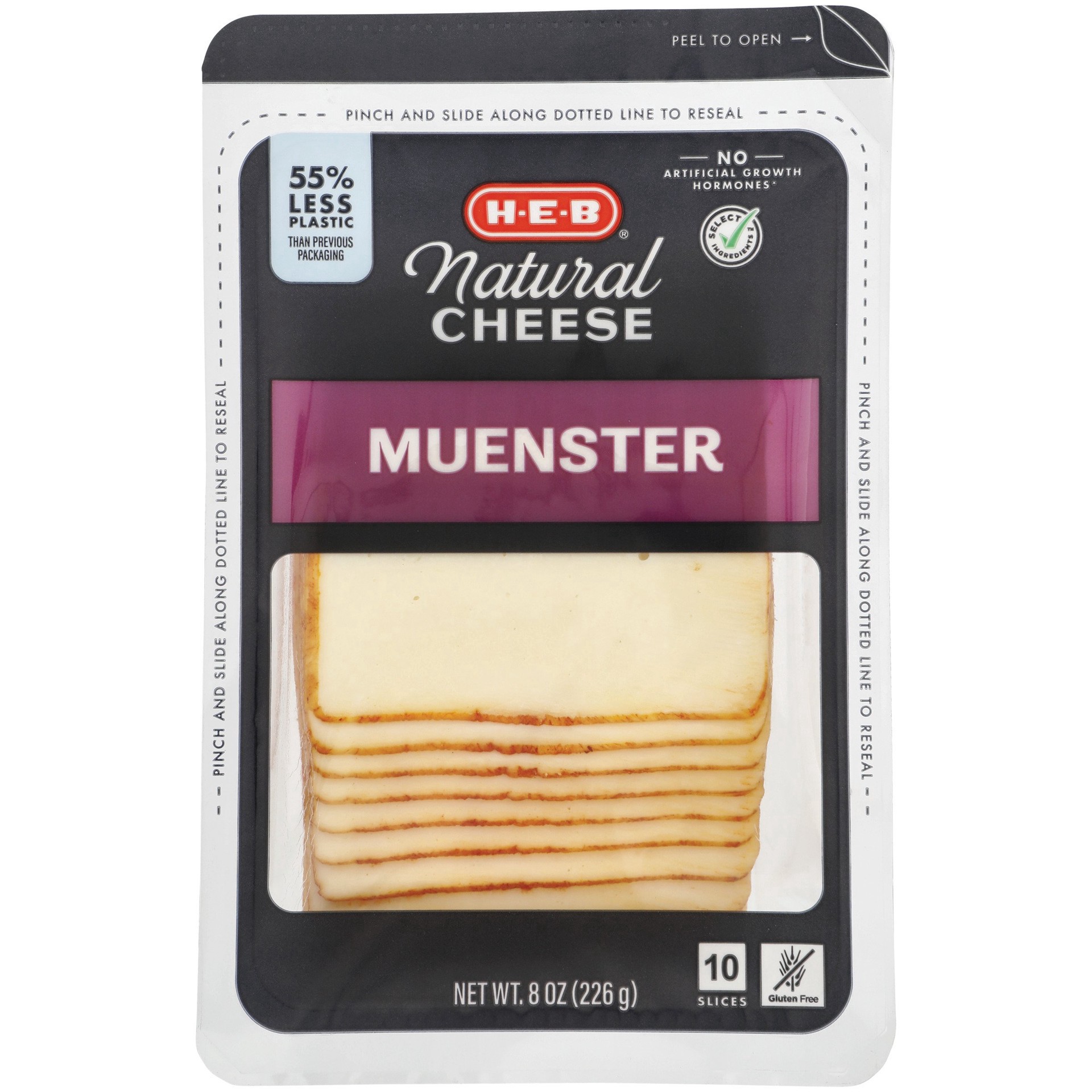 slide 1 of 1, H-E-B Muenster Thin Sliced Cheese, 10 ct