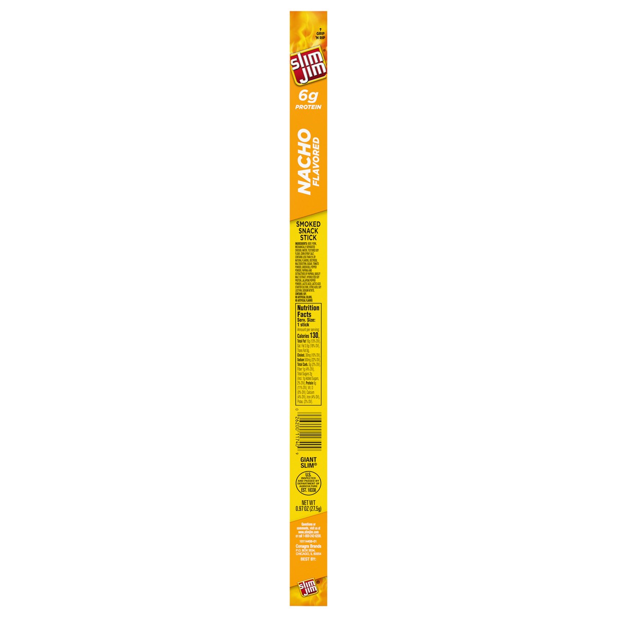 slide 1 of 5, Slim Jim Giant Slim Smoked Nacho Flavored Snack Stick 0.97 oz, 0.97 oz