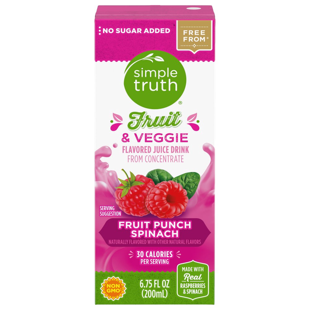 slide 1 of 4, Simple Truth Raspberry & Spinach Kids Juice Boxes, 8 ct