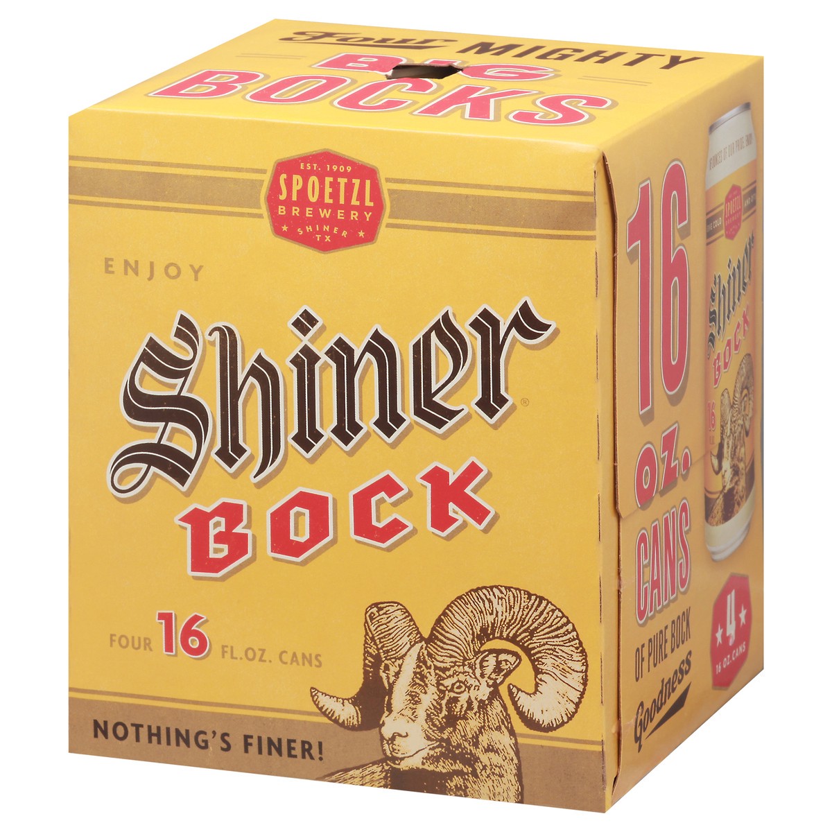 slide 2 of 9, Shiner Bock Beer, Shiner Craft Beer, 4 Pack, 16 fl oz Cans, 4.4% ABV, 141 Calories, 12.4g Carbs, 1 ct