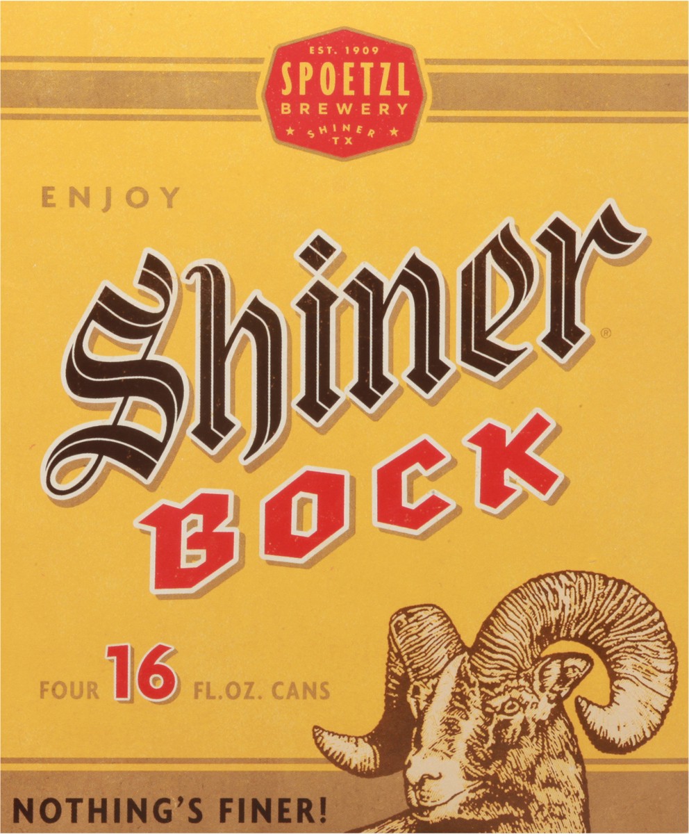 slide 5 of 9, Shiner Bock Beer, Shiner Craft Beer, 4 Pack, 16 fl oz Cans, 4.4% ABV, 141 Calories, 12.4g Carbs, 1 ct