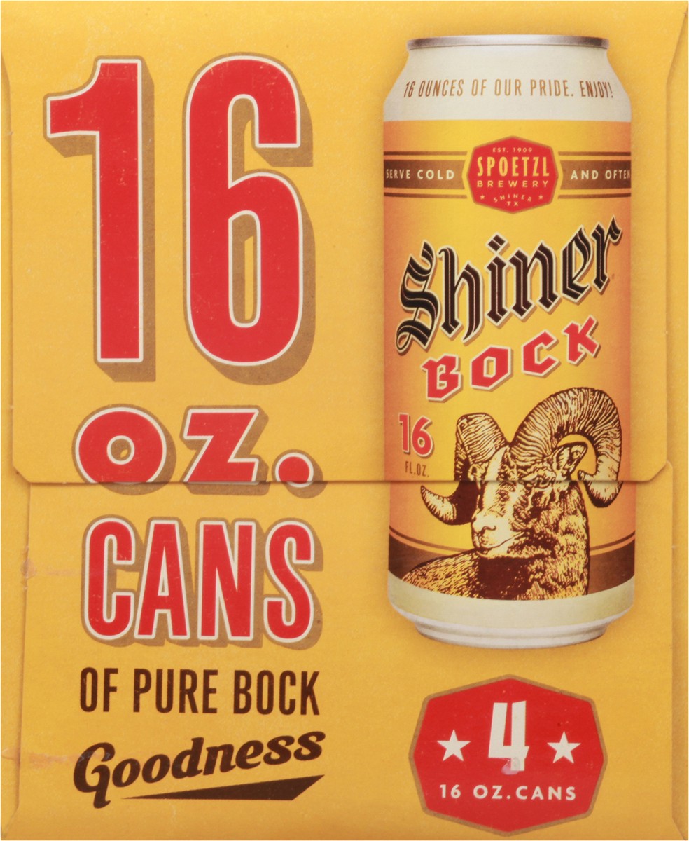 slide 4 of 9, Shiner Bock Beer, Shiner Craft Beer, 4 Pack, 16 fl oz Cans, 4.4% ABV, 141 Calories, 12.4g Carbs, 1 ct