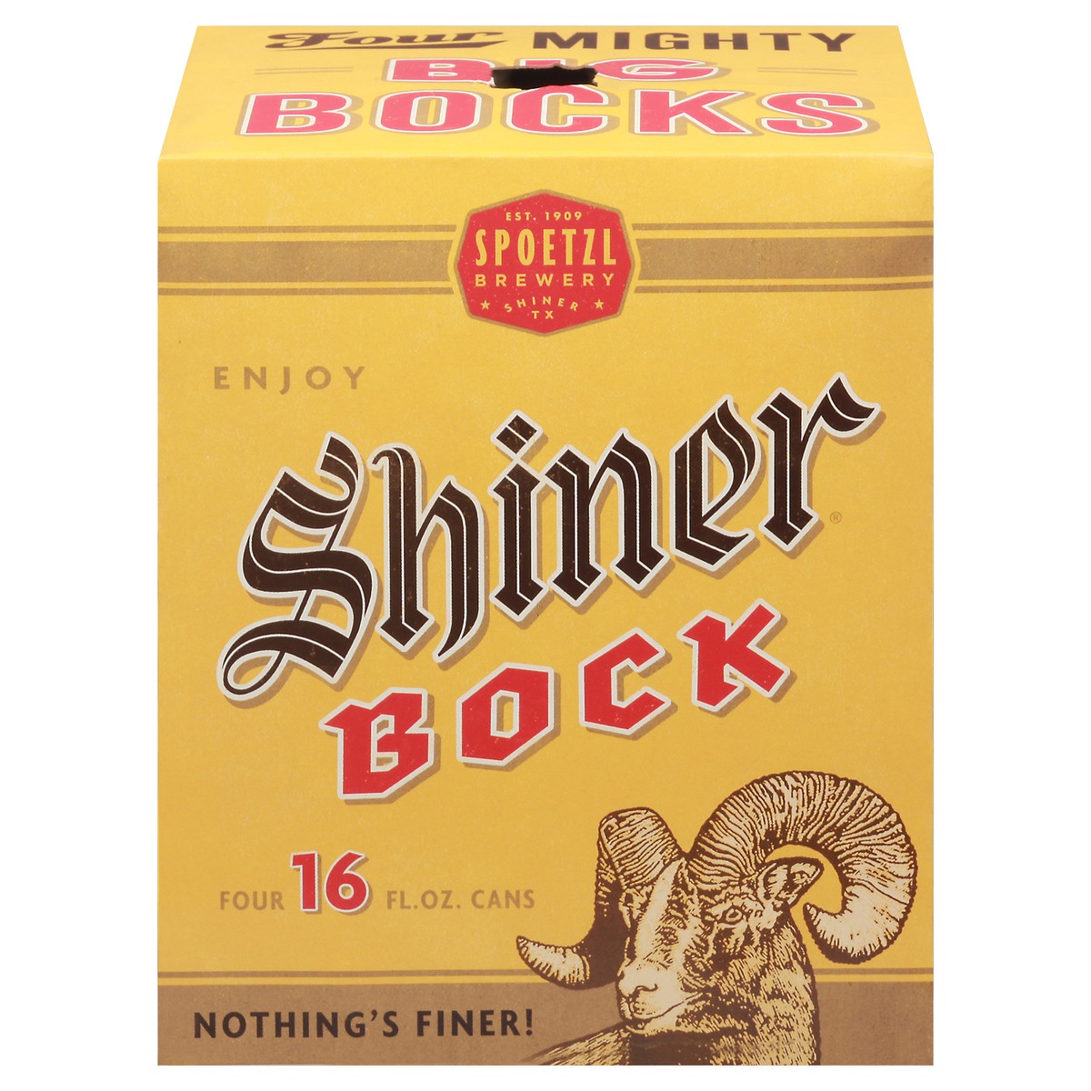 slide 1 of 9, Shiner Bock Beer, Shiner Craft Beer, 4 Pack, 16 fl oz Cans, 4.4% ABV, 141 Calories, 12.4g Carbs, 1 ct