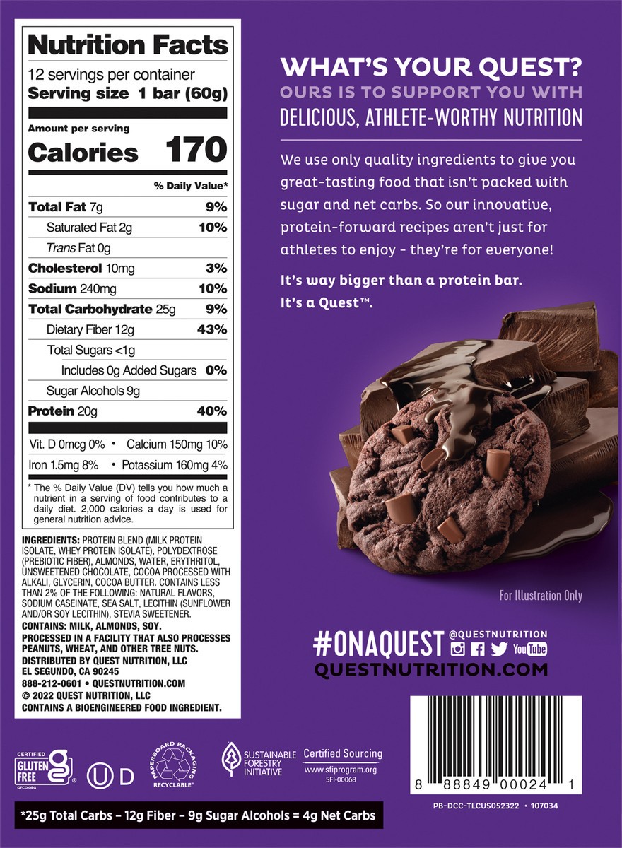 slide 6 of 9, Quest Double Chocolate Chunk Protein Bars, 12 ct