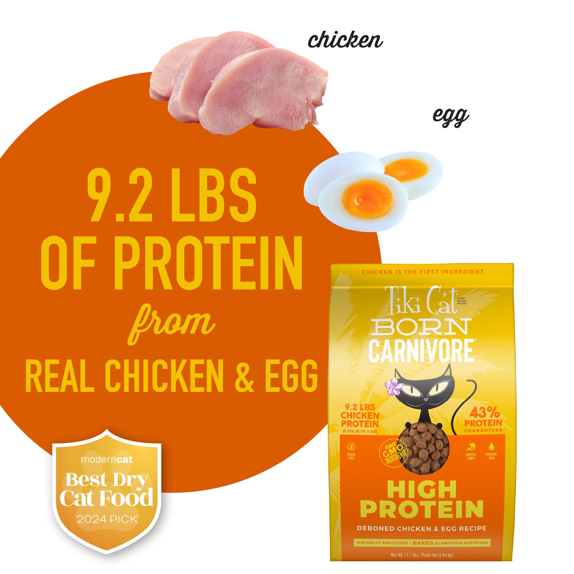 slide 3 of 7, Tiki Cat Born Carnivore Chicken & Egg Dry Food, 11.1 lb