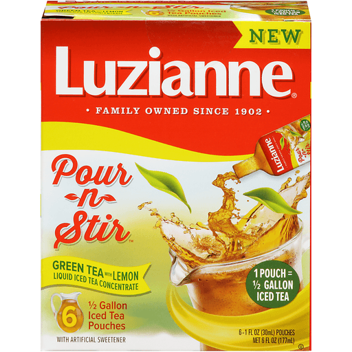 slide 1 of 1, Luzianne Pour-n-Stir Green Tea With Lemon, 6 oz