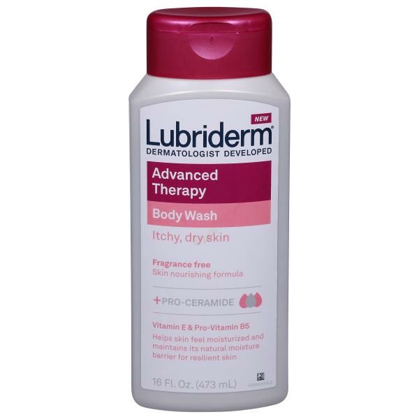 slide 1 of 1, LUBRIDERM Advanced Therapy Unscented Body Wash, Vitamin E, 16 fl oz