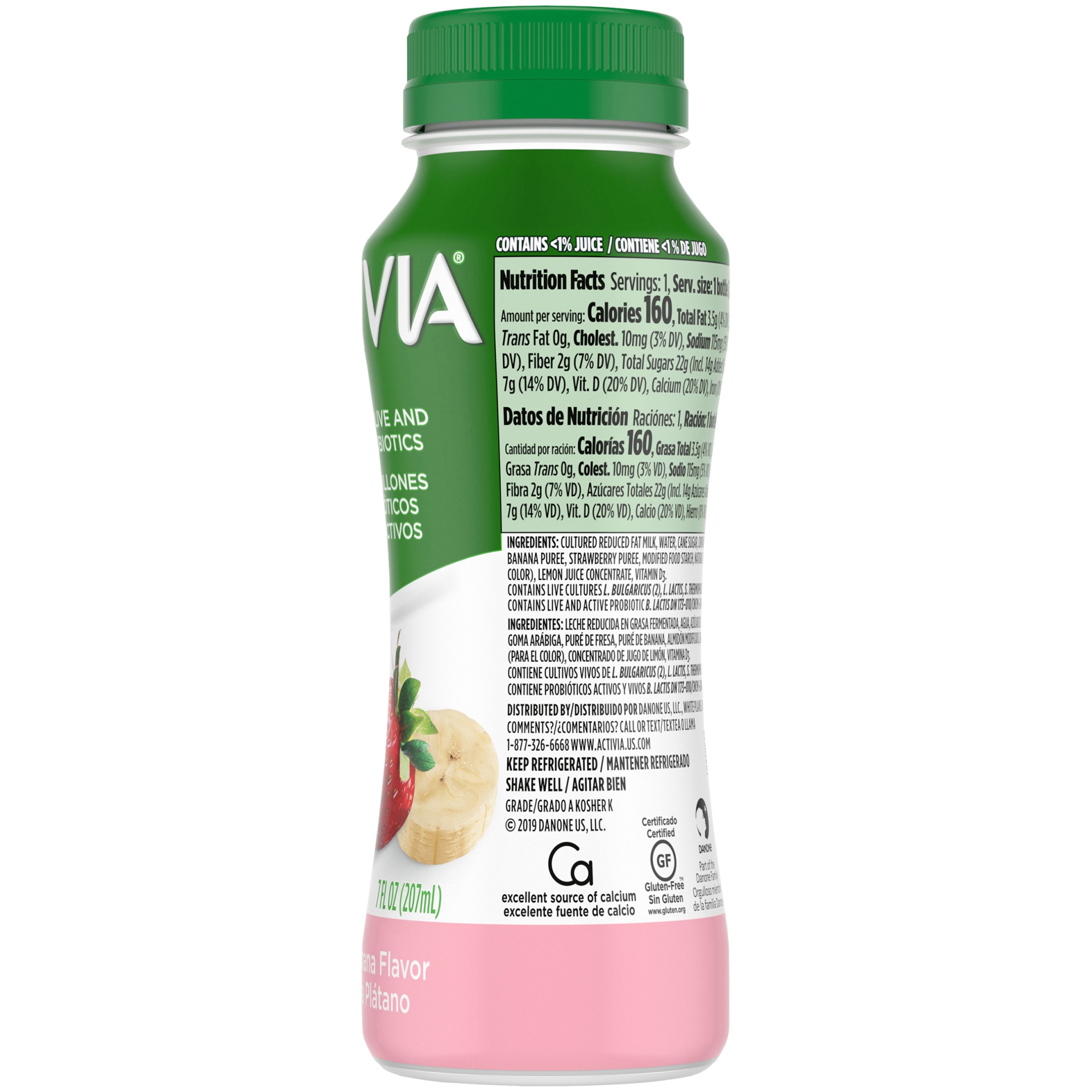 slide 2 of 7, Activia Probiotic Strawberry Banana Dairy Drink, 7 fl oz