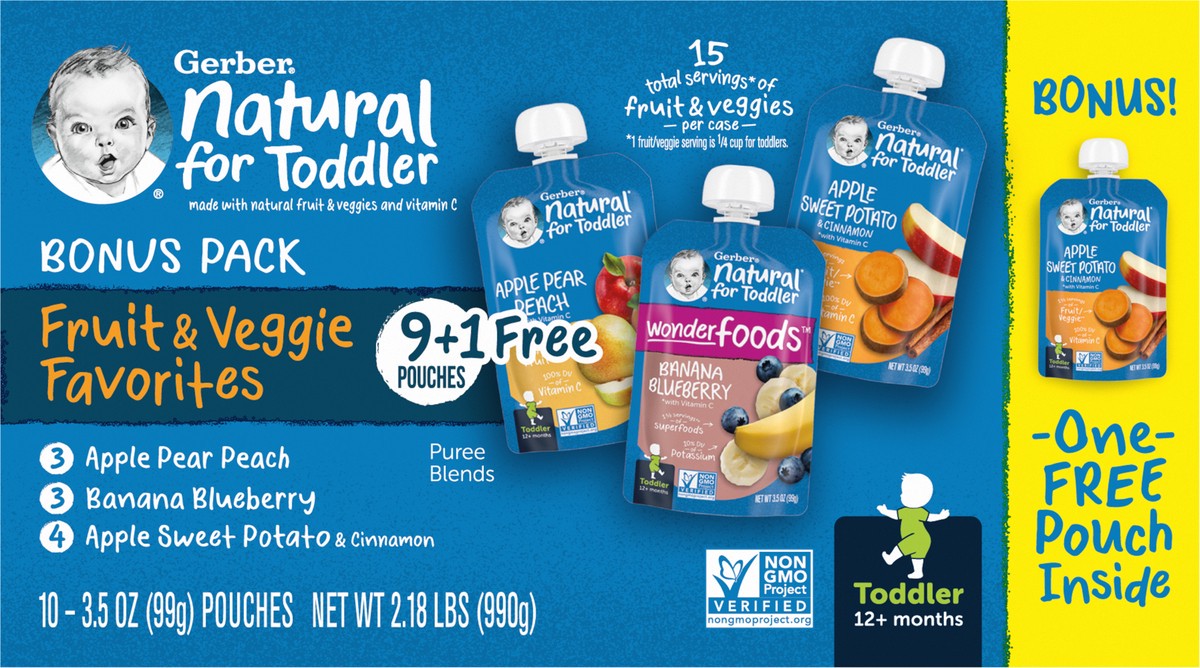 slide 4 of 9, Gerber Toddler Fruit Vegetable Pouches, 9 ct; 3.5 oz