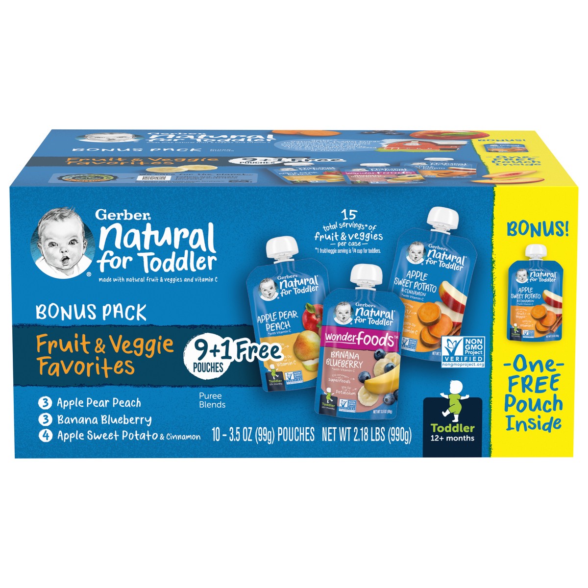 slide 1 of 9, Gerber Toddler Fruit Vegetable Pouches, 9 ct; 3.5 oz