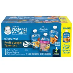 Gerber Natural for Toddler Toddler Fruit & Veggie Favorites Puree Blends Bonus Pack 10 - 3.5 oz Pouches